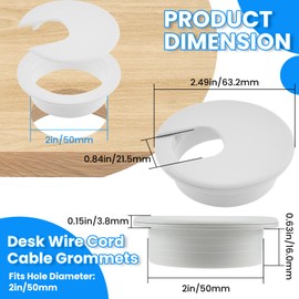 2 inch(50mm) White Desk Hole Cover Grommet ABS Plastic Wire Organizers for Computer Desk Cabinet (3 Pack)