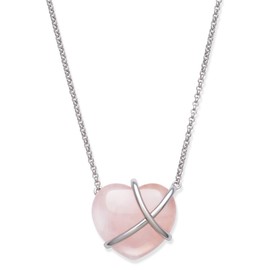Belacqua Sterling Silver Natural Rose Quartz Heart Necklace