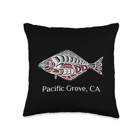 Pacific Grove CA Native American Tribal Halibut Pacific Grove California Halibut PNW Native American Indian Throw Pillow, 16x16, Multicolor