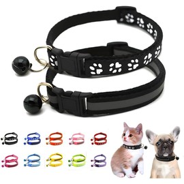 Cat Collar with Bell, 2-Pack Basic & Reflective Cat Collar with Bells for XXS Xs Small Pet Dogs Boy Tiny Kitten Girls Animal,Neck 7-12 Inch (Black, Neck 7-12")