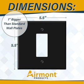 (2 Pack) Jumbo 2-Gang GFCI Rocker Wall Plate Cover – Oversized 5.5"x5.5" Centered Faceplate, Heavy-Duty Matte Black Metal, Single Decorator Device, Screw Mount, Made in USA
