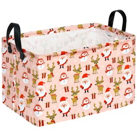 DUYIY Rectangle Basket,Kids Christmas Gift Storage Basket,Santa Pattern Toy Storage Cube,Clothes Storage Box Organizer Containers With Handles for Room Decor