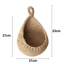 Hanging Wall Vegetable Fruit Baskets, Handmade Cotton Rope Woven Hanging Basket, Suitable for Hanging Baskets for Storing Items in Bedroom, D (W 21 x H 21 x 23 cm)