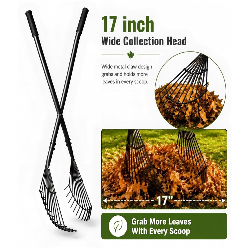 CyDuan Leaf Grabber Rake, Long Handle Leaf Picker Upper for