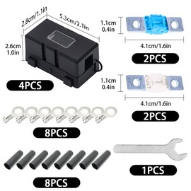 Midi Fuse Holder, 4 Pieces Car Fuse Holder and 4 Pieces Mega Fuse, Mega Fuse Holder, Car Fuse Holder, for Cars, Trucks, Vehicles (2 x 60A-2 x 80A)