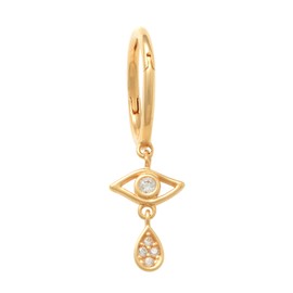 ANYGOLDS 14K Solid Gold Crying Teardrop Eye Hoop Earring, Clicker Hinged, CZ Cartilage Upper-lobe Helix Tragus Piercing, Dainty Jewelry, Gift for Her (14K Yellow Gold)