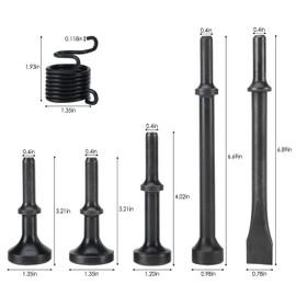 YaeKoo 6Pcs Smoothing Air Hammer Tool Kit 0.4'' (10mm) Shank Extended Length Air Hammer Bits Accessories with 1PC Pneumatic Chisel 1PC Spring for Forming Metal Plates, Rivets, Tire Repair