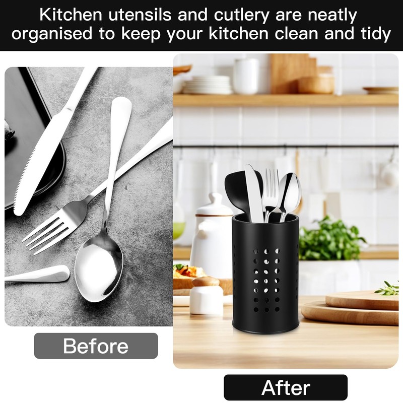 Ixydor 2 Pieces Kitchen Utensil Holder for Countertop, Black Stainless