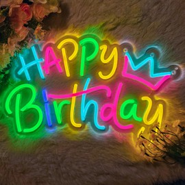 Colorful Happy Birthday Neon Sign for Party Backdrop & Decorations, LED Light Up Neon Signs for All Ages Birthday Parties Celebrations Wall Decor, Gifts for Her Women Teens (Colorful)