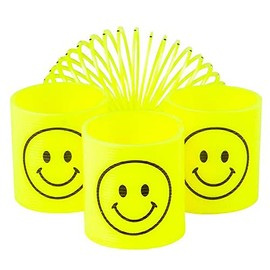 The Dreidel Company Smile Face Coil Spring, Bright Neon Yellow Happy Faces Magic Springy Toy for Kids, Party Favor, Birthday Parties, Carnival Prizes, Goody Bag Filler, 1.4" Inches (35MM) (12-Pack)