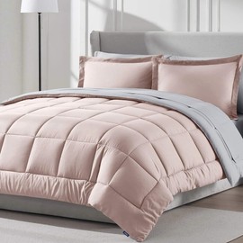 TRP 9-Piece 100% Microfiber 300 GSM Bed in a Bag Blush Pink Comforter Set | Modern Contemporary Reversible Solid Color Pattern | Luxury Bedding Sets Wrinkle-Free Fade-Resistant - California King Size