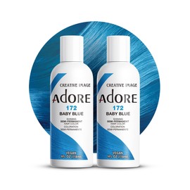 Adore Semi Permanent Hair Color (172 Baby Blue) | Vegan & Cruelty-Free Blue Hair Dye | No Ammonia, No Peroxide, No Alcohol | 4 Fl Oz Each (Pack of 2)