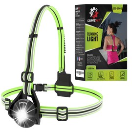 LUMEFIT Running Lights for Runners with Yellow Reflective Vest, Adjustable Beam Night Safety LED Chest Light Run, Dog Walking, and Jogging Gear, Rechargeable Headlamp Flashlight