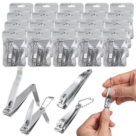 60 Pcs Nail Clippers Set, Includes 40 Small Clippers, 20 Large Clippers, and 20 Pouches, Stainless Steel Fingernail Clippers, Nail Cutter Tools with Keychain Holes for Men Women