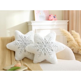 MolynnChic Star Decorative Pillow 17 Inch – Soft Plush Faux Fur Throw Pillow with Gold Snowflake Embroidery, Cozy Accent Cushion for Sofa, Couch, Bed, Winter & Christmas Home Decor