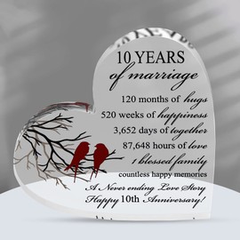10th Anniversary Present for Him and Her - Tin Wedding Anniversary Present for Couple - Unique Acrylic Heart-Shaped Keepsake for 10 Anniversary