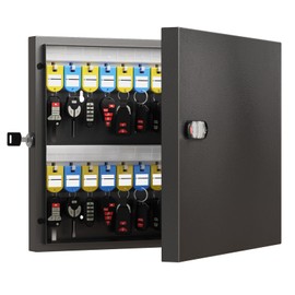 WeHere 48 Key Lock Box with Dual Lock, Combination & Key Unlock, Key Cabinet Wall Mount with Tag Label, Key Holder Storage Lockbox for Store, Office, Company, House, App Key Directory ERP
