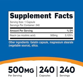Nutricost Niacin (Vitamin B3) 500mg, 240 Capsules - with Flushing, Non-GMO, Gluten Free