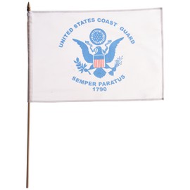 US Flag Store US Coast Guard Flag 12in x 18in Mounted on 24in Wooden Stick