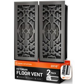 Home Intuition Victorian Floor Vent Covers 2X14 Inch Floor Register with Mesh Cover Trap Heat and Air Walkable Metal Floor Vent for HVAC Duct, Dark Gray