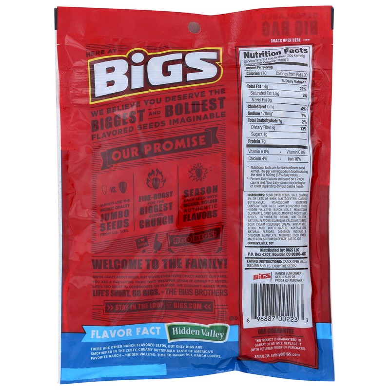 BIGS Hidden Valley Ranch Sunflower Seeds, Keto Friendly Snack, Low
