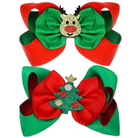 KISZU Christmas Bow Hair Clips Cute Decorative Christmas Holiday Hair Accessories Antlers Barrettes Hairpin Christmas Tree Hat Santa Bells Hair Bows for Girls Women Kids Gifts