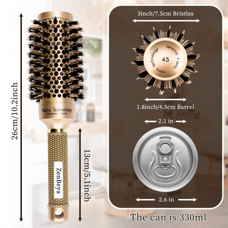 Round Brush,Hair Brush with Boar Bristles,Nano Thermal Ceramic & Ionic