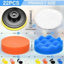 3 Zoll Polierschwämme Auto, 22 Tlg Polierpads Klett, Polieraufsatz Akkuschrauber, Politur Schwamm Set mit 2 M10 Adapter Bohren für Exzenter Poliermaschine Schleifmaschine