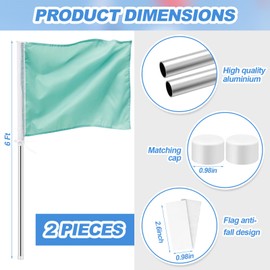 Gisafai 2 Pcs Aluminum Color Guard Flag Pole 6 ft Silver Color Guard Flag Pole Sets with 4 Plastic White End Cap 4 Fastener Strips for Color Guard Silk Flag Outdoor Lightweight Standard Practice Pole