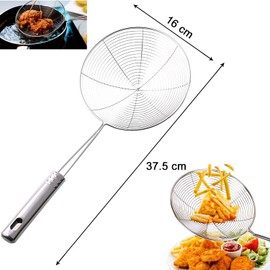 Stainless Steel Slotted Spoon, Spider Web Ladle Stainless Steel Strainer Strainer Professional for Water or Oil, Metal Skimmer for Cooking, Handle High Heat Resistance, 16 cm