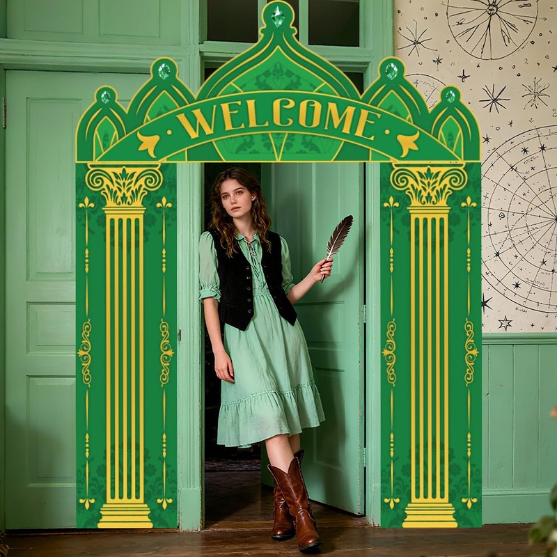 WADORN Green Castle Welcome Door Porch Banner 6.5x8.5Ft