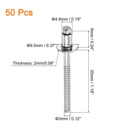 sourcing map 50Pcs 3/16"x1/4" 304 Stainless Steel Dome-Head Blind Rivets, Open-End Type Blind Rivets for DIY, Sheet Metal, Automotive Repairs, Furniture, Boat, and Duct Work (Silver)