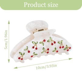 FENGCHUANG Claw Clips for Women 3.5'' Medium Claw Clips White Cherry Hair Clip with Red Rhinestones Non-Slip Hair Jaw Clips for Thick Fine Hair