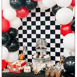 Black and White Racing Checker Texture Grid Birthday Chess Board Theme Photography Backdrops Children Kids Birthday Party Supplies Newborn Baby Shower Photo Background Booth Props