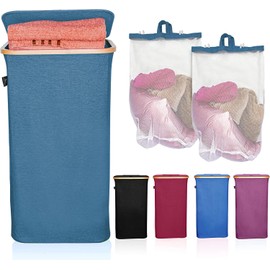 Royal Assad Large Collapsible Laundry Hamper with Lid - Foldable Bamboo Laundry Basket with 2 Removable Bags for Clothes, Towels, Bedroom, Bathroom - 27.2 Gallons (103L) - Dark Teal