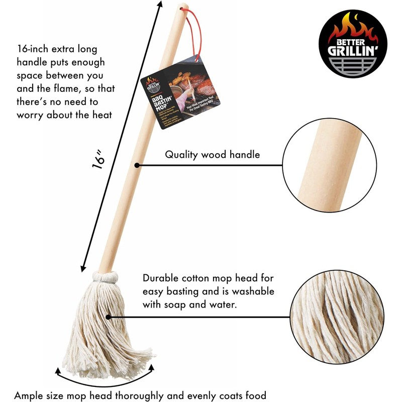 Better Grillin BBQ Bastin Mop Basting Barbecue Brush/Mop Easily Applies