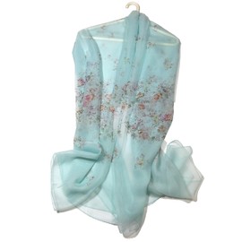 Shanlin - Bufandas florales de seda súper grandes para mujer en caja de regalo, Tinyroses-azul, 70.5” x 55” (180x140cm)