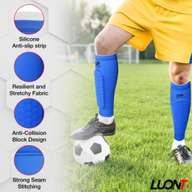 LUONT - Soccer Shin Guards for Men, Women & kids | Protective Football Soccer Pads with Superior Impact Absorption, Breathable, & Lightweight | Football Shin Guards Sleeves (L, Blue)