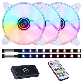 DS Axis LED Addressable RGB 120MM Case Fan with Controller for PC Cases, ATX, M-ATX Tower (3PACK 6Pin RGB Fans, 2PCAK LED Strips, E Series)