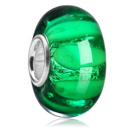 MATERIA by Matthias Wagner Glass Charm Pendant Green Stripes Glass Bead Jewellery Glitter Glass Bead for Bracelet 1702, Glass