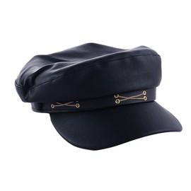 Vctitil Korean Style Octagonal Hat Literary Simple Navy Hat British Style PU Leather Women Yacht Captain Sailor Hat(A)