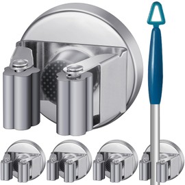 Vercraft 4 Pcs Magnetic Mop Broom Holder Movable Magnetic Broom Holder Rack, Magnetic Holder Anti Slip Wall Mounted Utility for Cleaning Tools, Garage, Kitchen, Laundry, Garden (Silver)