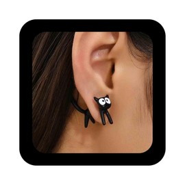 Enautoabs Cute Cartoon Cat Ear Jacket Earrings Black Cat Stud Earrings Acrylic Cat Animal Earrings Cartoon Animal Earrings Jewelry for Women