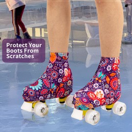 Skates Cover, Roller Skates and Ice Skates Covers, Cover Sock for Roller Skates, Ice Skates Protector, Protection for Roller Inline Skates, Ice Skates, Protect for Figure Skating, Ice Skating (Floral,