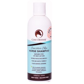 COAT DEFENSE Sensitive Skin Shampoo for Horses | All-Natural & Made in USA | Hypoallergenic Aloe Based - Soothes and Relieves Itchy, Dry and Inflamed Skin | Safe for Everyone | 8oz. Concentrated