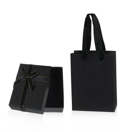 Nwvuop Small Gift Box and Gift Bag, 9× 7× 3 cm Jewellery Gift Box with Bow, Necklace Earring Bracelet Gift Box for Women(Black)