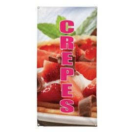Vertical Vinyl Banner Multiple Sizes Crepes Restaurant Food Bar Business Outdoor Weatherproof Industrial Yard Signs 4 Grommets 40x16Inches