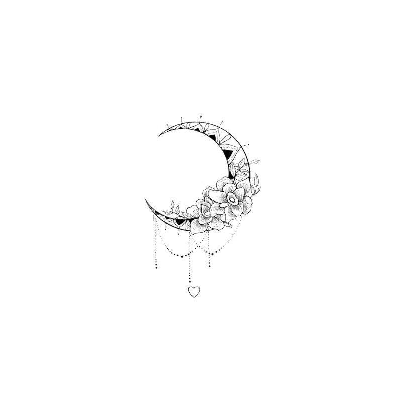 MapofBeauty 2 pcs Black Moon Flower Prints Temporary Waterproof Tattoo