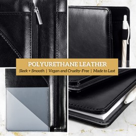 GREEN LIFESTYLE Server Book for Waiter - Leather Black, Server books for Waitress, Organizer with Zipper and Pen Holder - Waiter Holder for Cards, Receipt, Cash and Bills