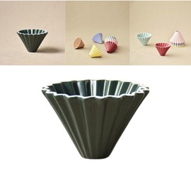 Boxonly Dark Green Ceramic Pour Over Coffee Dripper - Origami Style V60 Coffee Cone Filter, 10.3×7.8cm Heat Retention and Deep Grooves for Smooth Extraction, Perfect for Hand Brewed Coffee